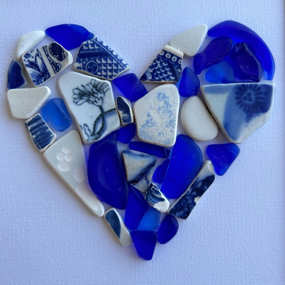 I’ve Got the Blues - Beach Glass Heart Wall Art - Picture 2 of 5